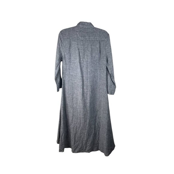 Saks Fifth Avenue Gray Linen Long Shirt Dress Pockets Midi M - Picture 8 of 10